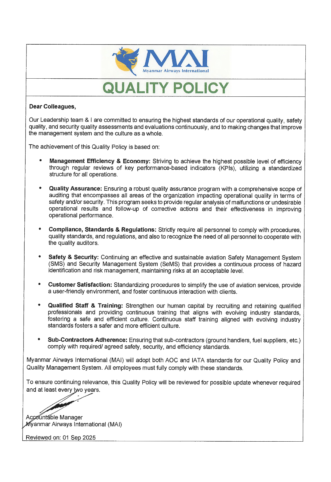 1. Quality Policy